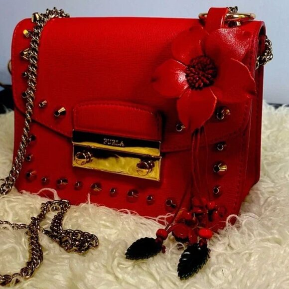 Furla Red Metropolis Bolero Julia Gold Stud Leather Crossbody Bag (NWOT) - Picture 1 of 10